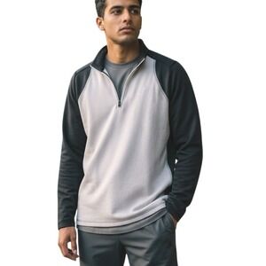 Adidas Mens Climawarm Top Sz Large 1/4 Zip Front Gray White‎ Long Sleeves